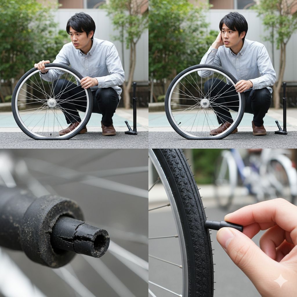 自転車の空気がすぐ抜けるのは虫ゴム？
