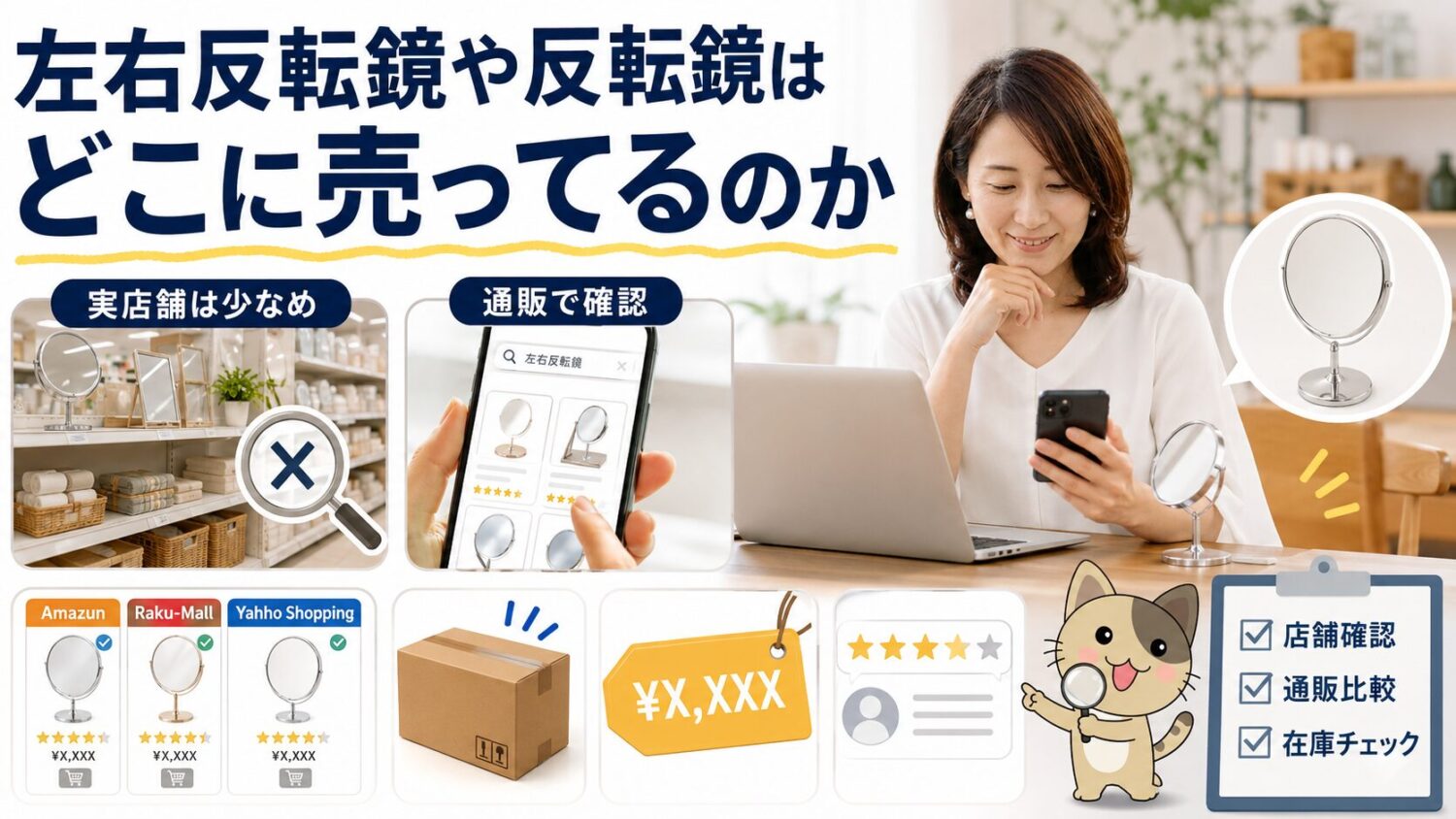 左右反転鏡を実店舗と通販で探し、購入先を比較するこつぶつぶの画像