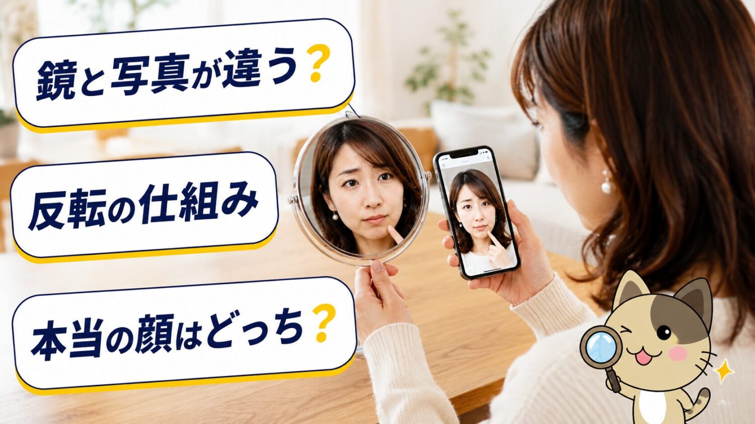 自撮り反転の仕組みをわかりやすく表現した横長画像