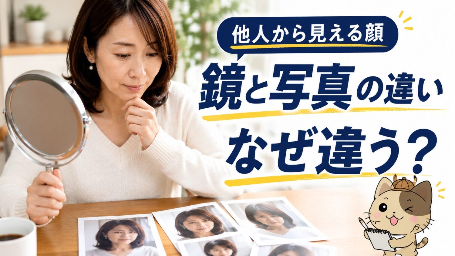 顔の見え方の違いを比較して悩む様子