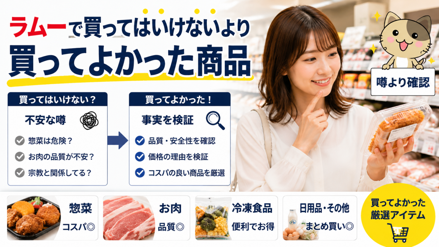 ラムーで買ってはいけない商品よりも買ってよかったコスパ商品を選ぶポイントを示す見出し画像