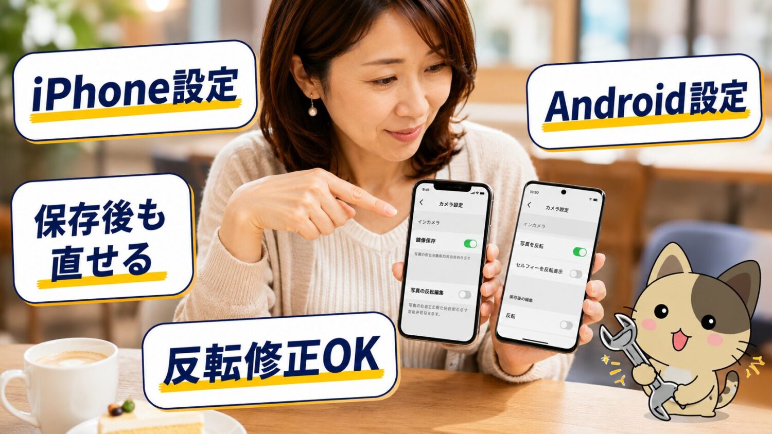 自撮り反転の直し方をまとめた横長画像