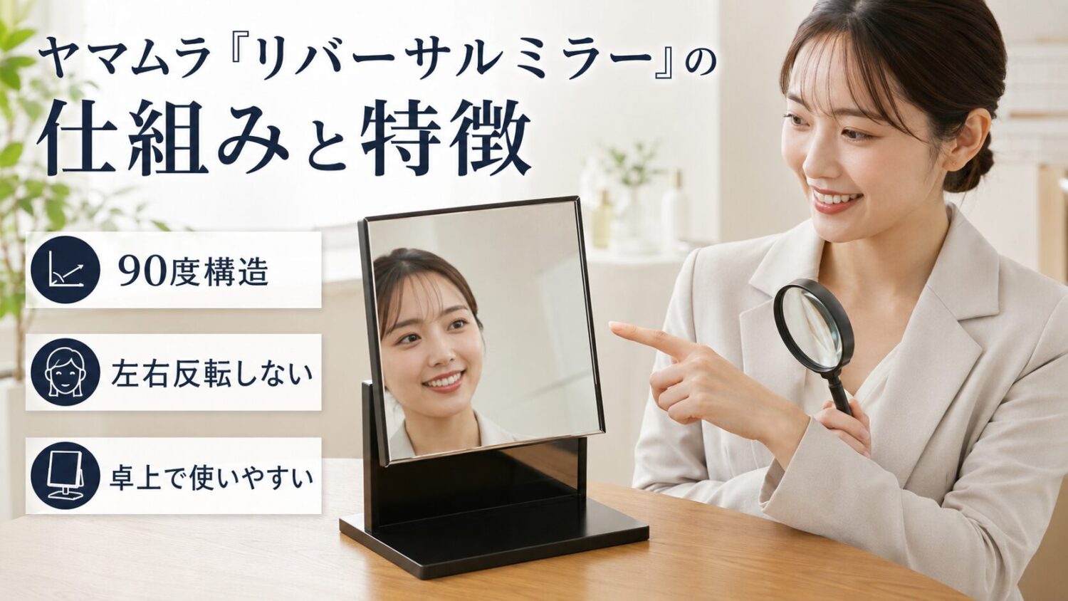 リバーサルミラーが回転し、表面(反転鏡)と裏面(普通鏡)を切り替える