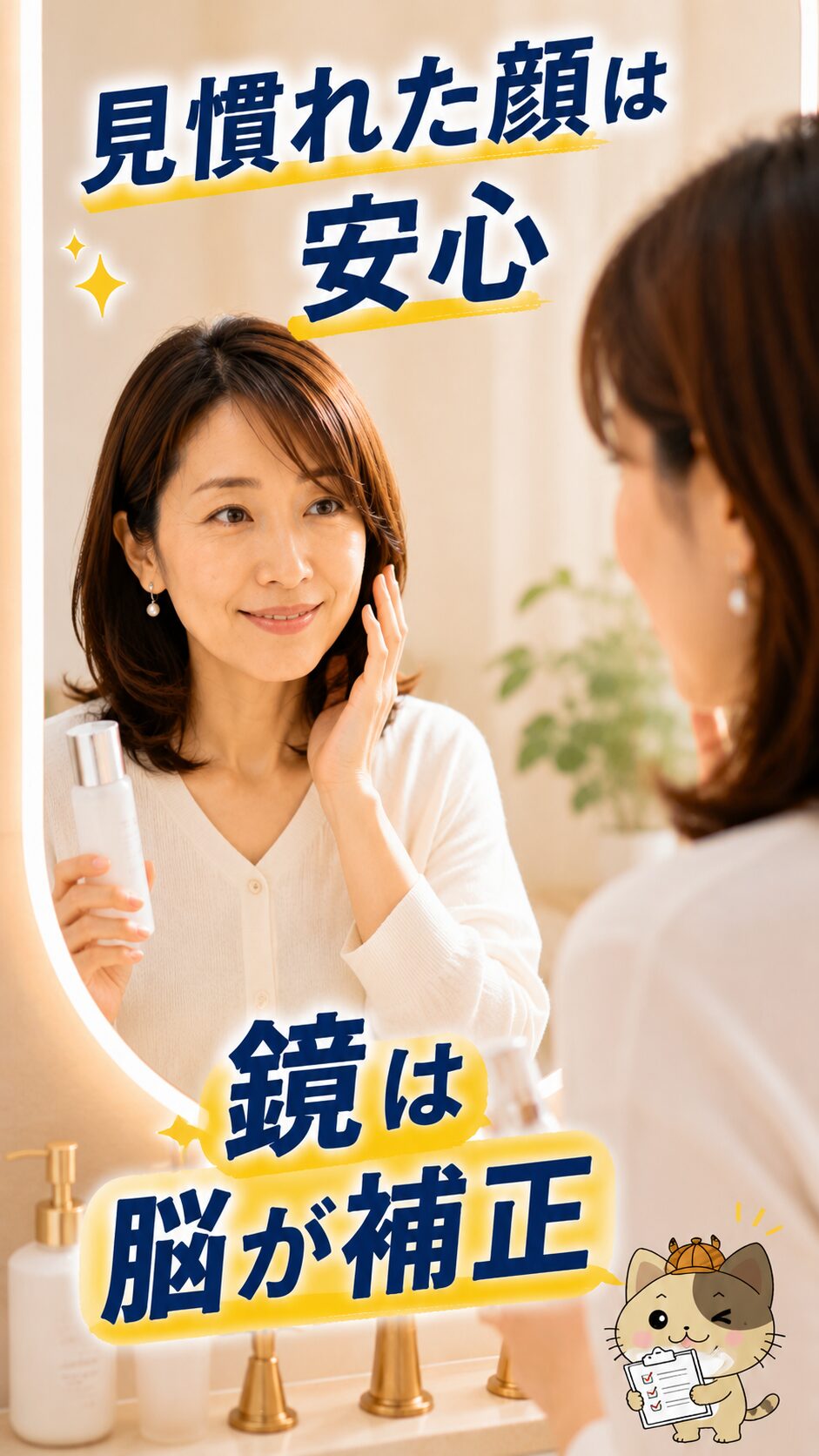 鏡の方が可愛く見える理由を表現したイメージ