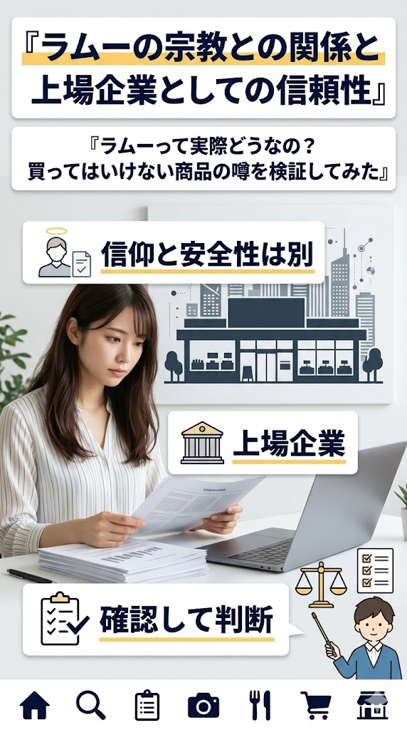 ラムーの宗教との関係と上場企業としての信頼性を冷静に切り分けて解説する画像