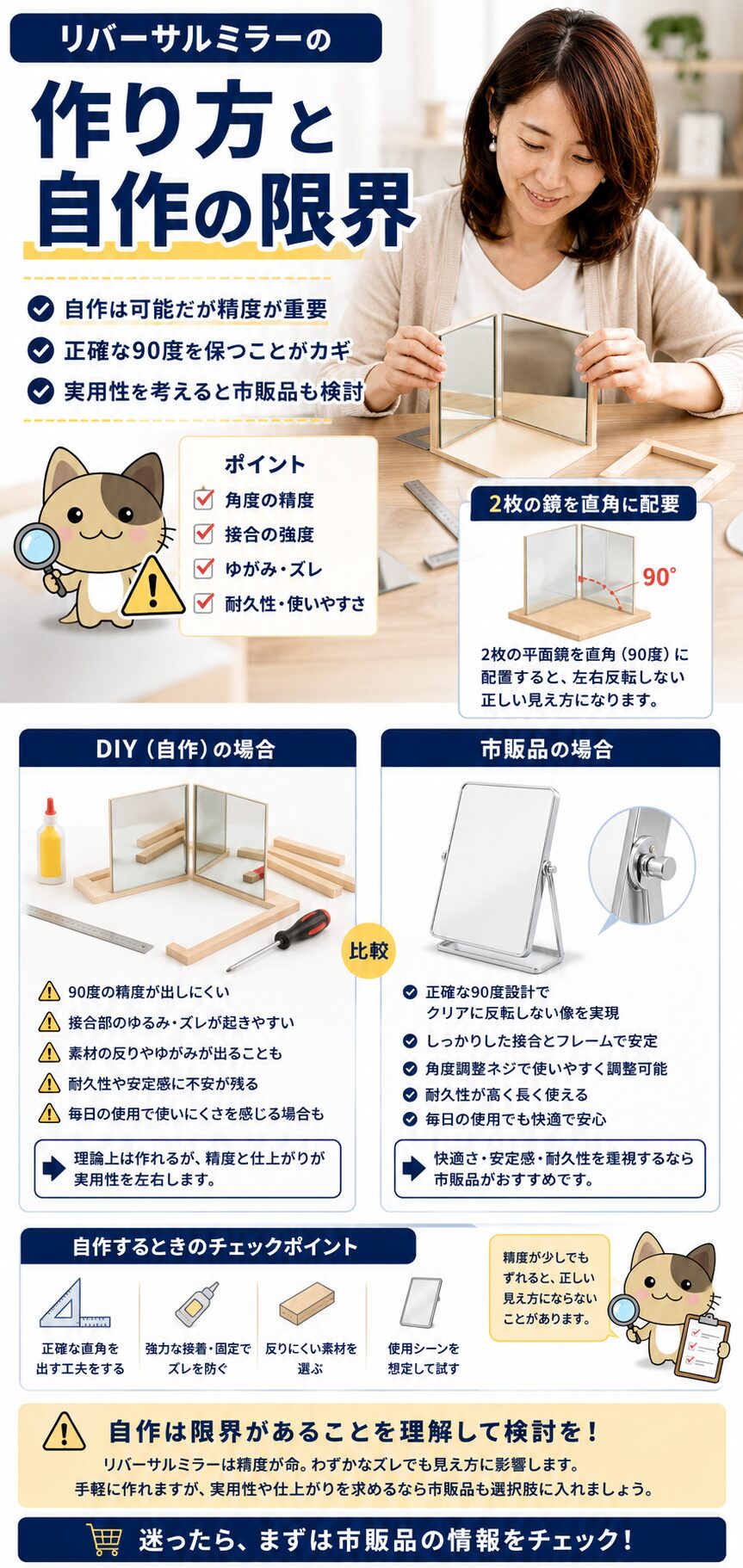 リバーサルミラーを自作する方法と精度面の限界を比較する画像
