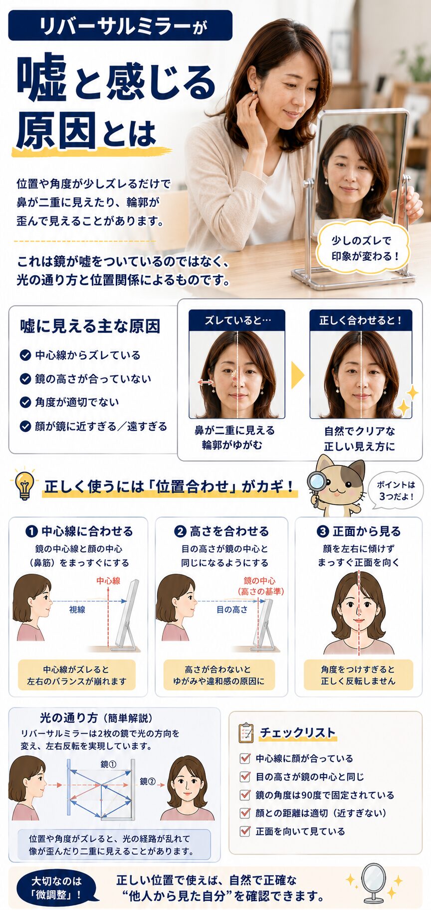 リバーサルミラーが嘘に見える原因として位置や角度のズレを確認する画像