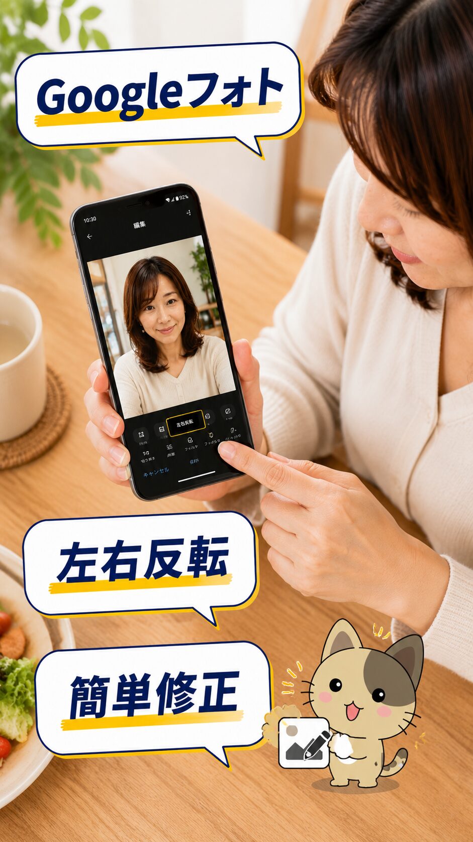 Googleフォトで修正する流れを表現した画像