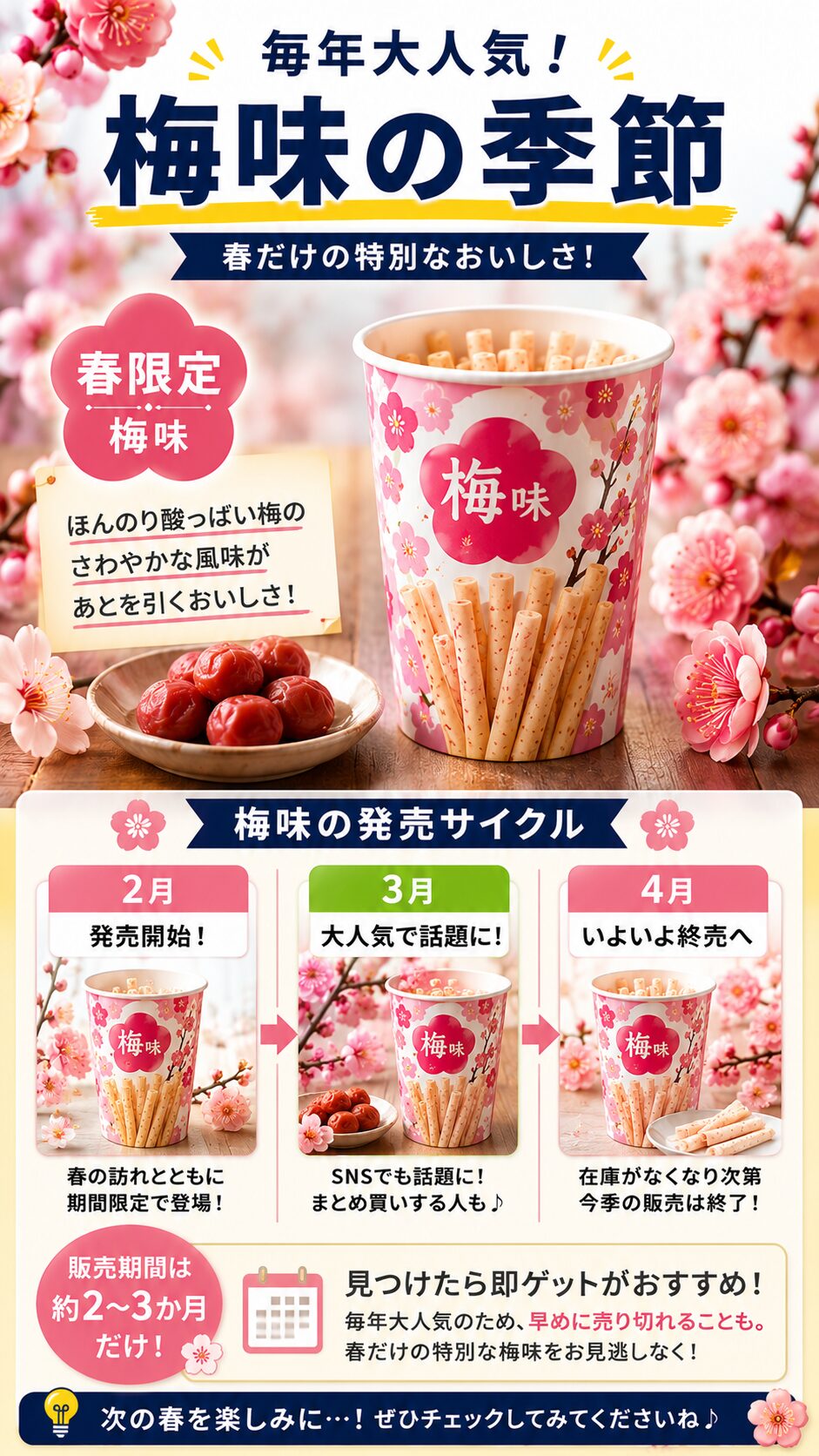 春限定のじゃがりこ梅味の発売サイクルを表す画像