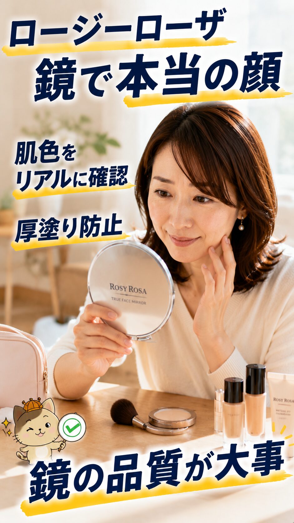 メイクの厚塗りを防ぐ高品質な鏡のイメージ